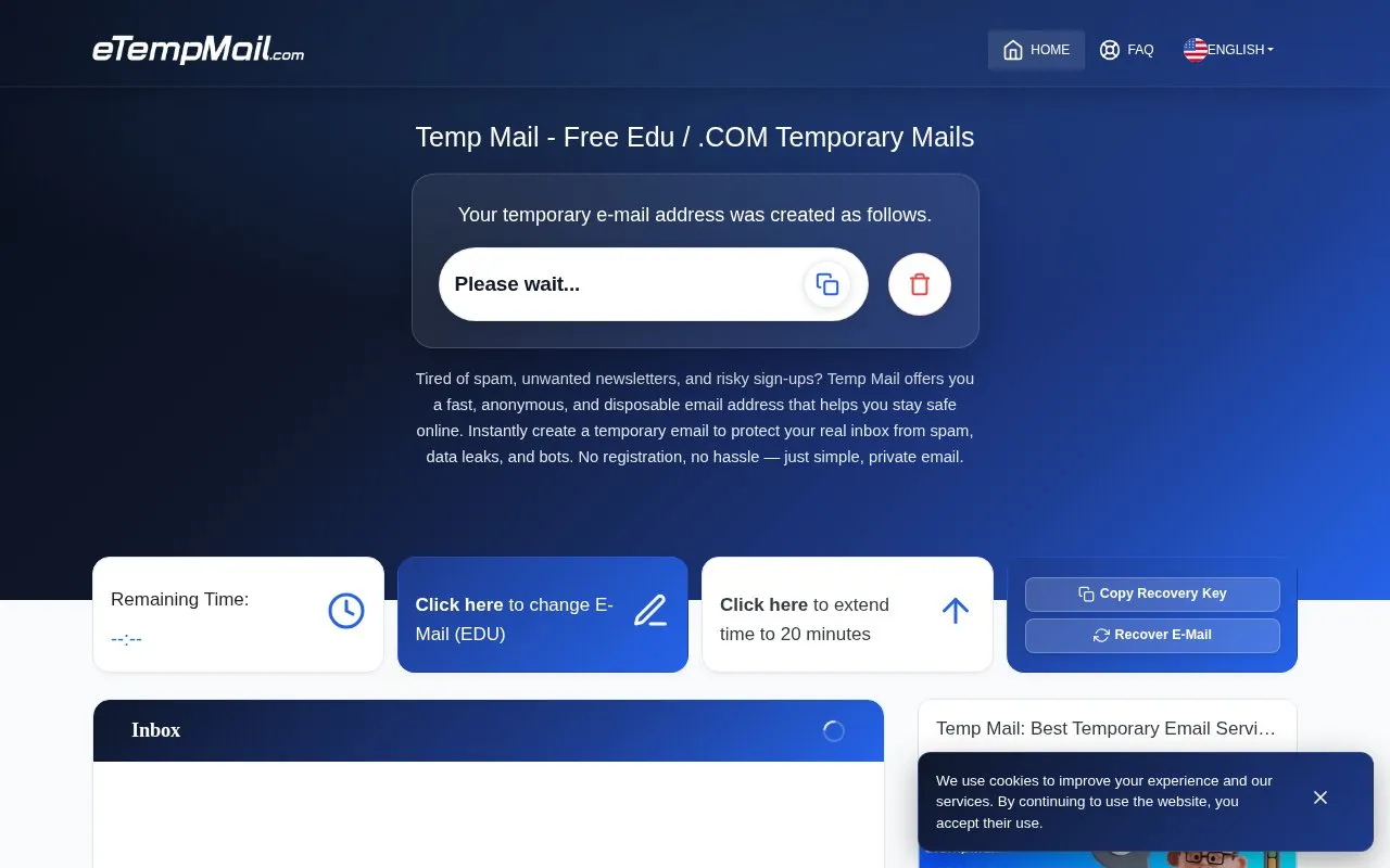 etempmail homepage screenshot