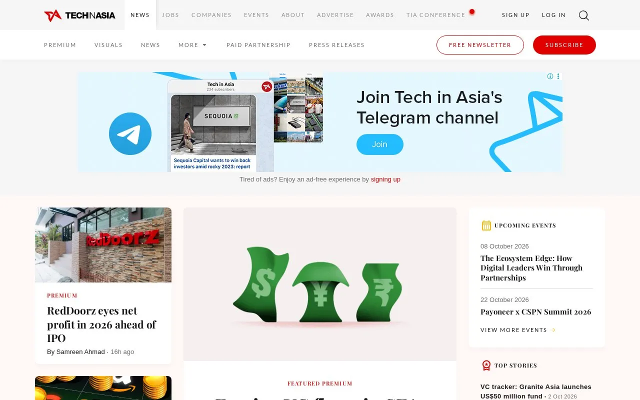 Tech in Asia homepage screenshot