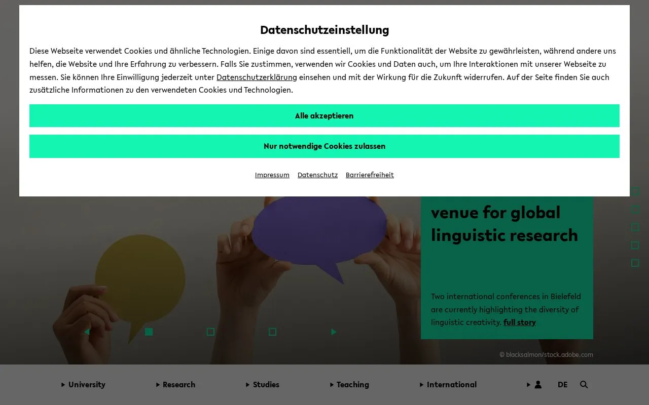 Universitat Bielefeld homepage screenshot