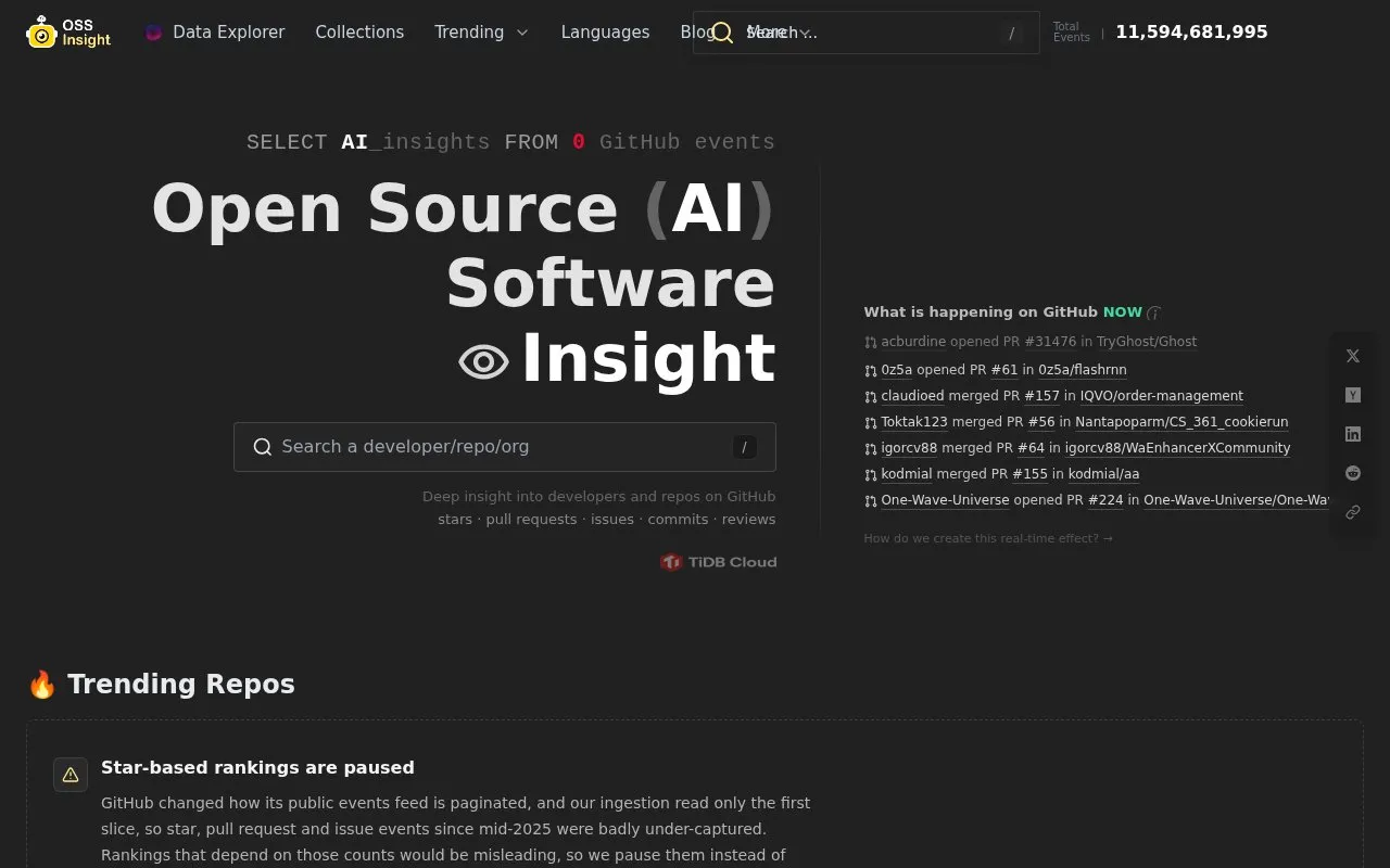 OSS Insight homepage screenshot