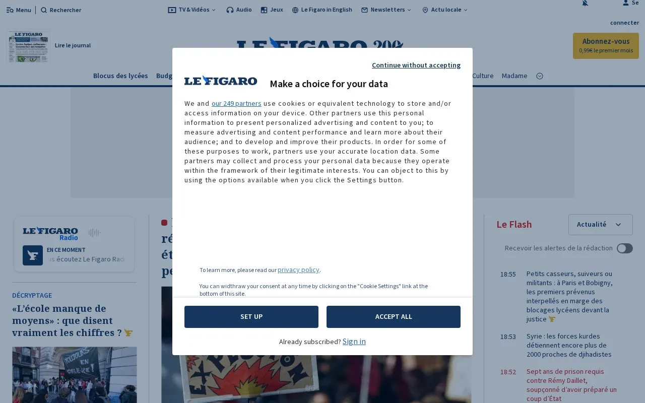 Le Figaro homepage screenshot