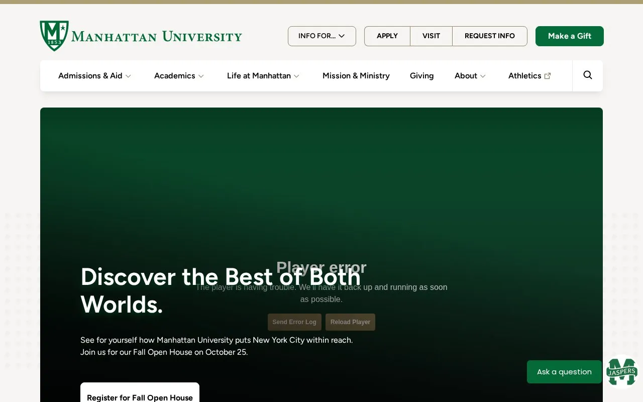 Manhattan University homepage screenshot