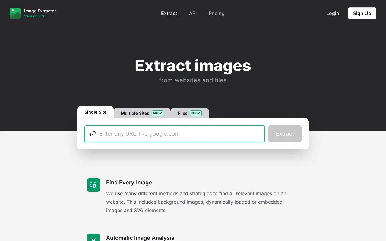Image Extractor homepage screenshot