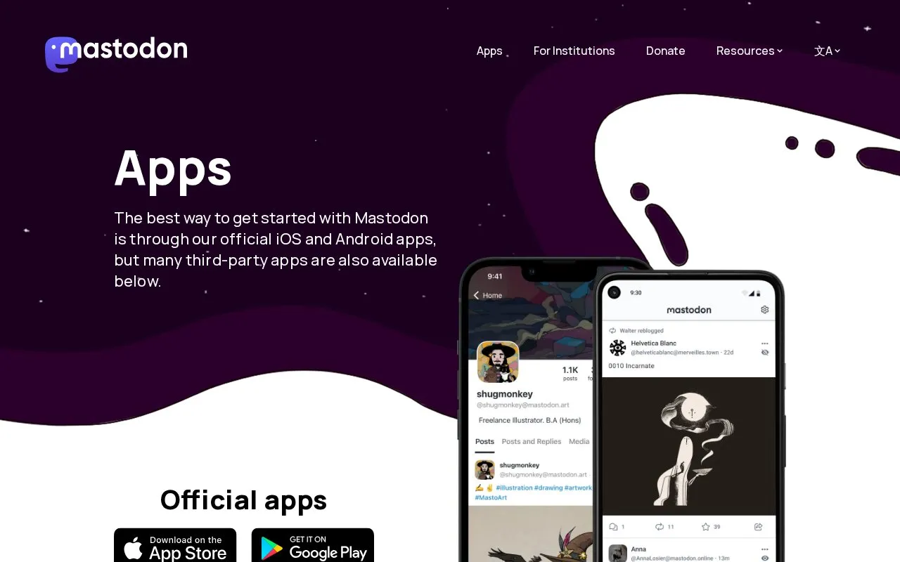 Mastodon Apps homepage screenshot
