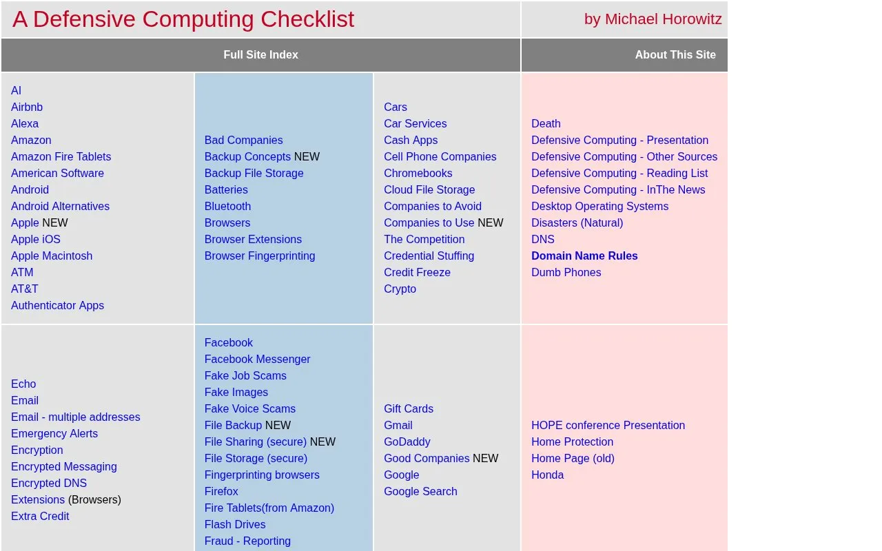 Defensive Computing Checklist homepage screenshot