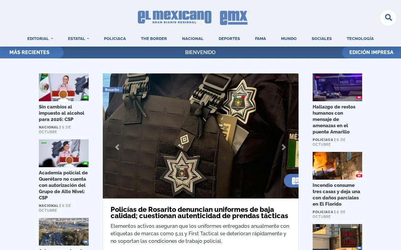 El Mexicano homepage screenshot