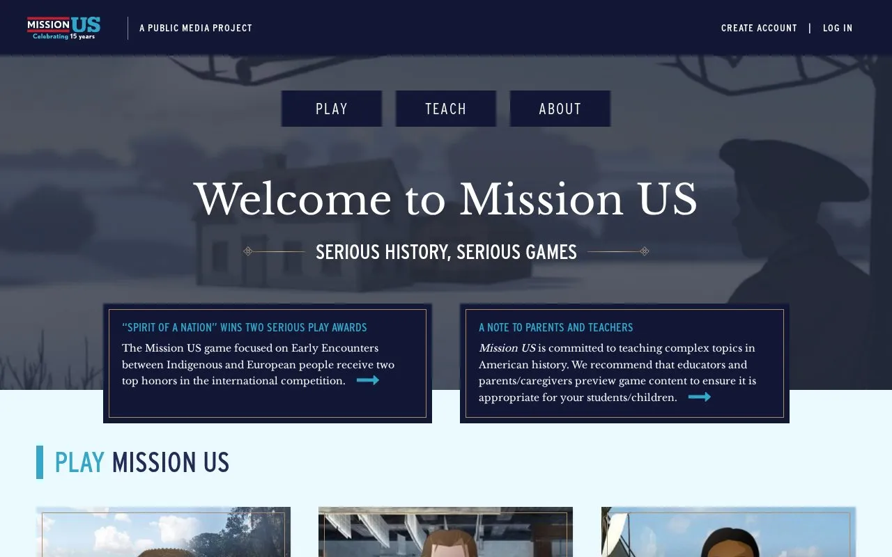 Mission US homepage screenshot