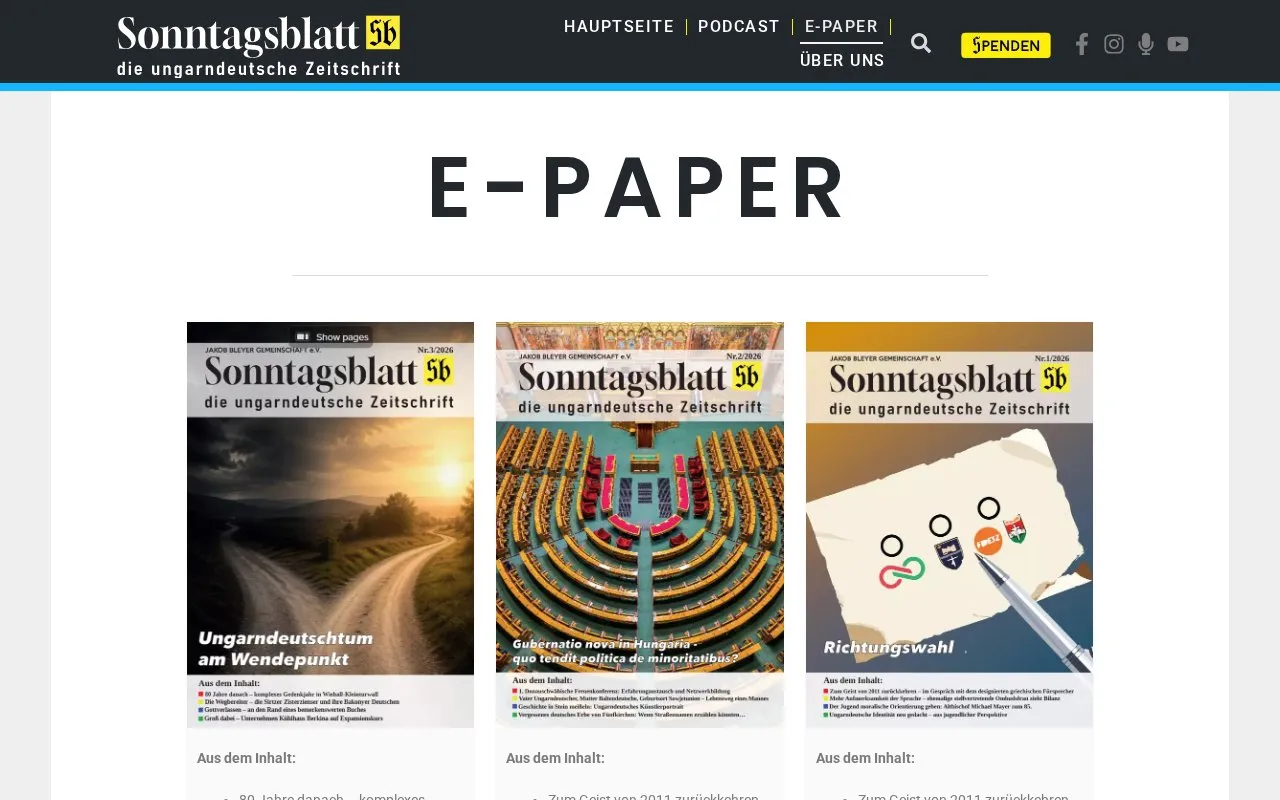 Sonntagsblatt homepage screenshot