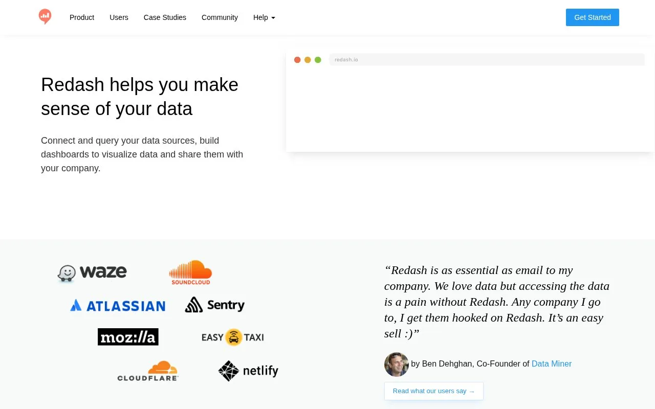 Redash homepage screenshot