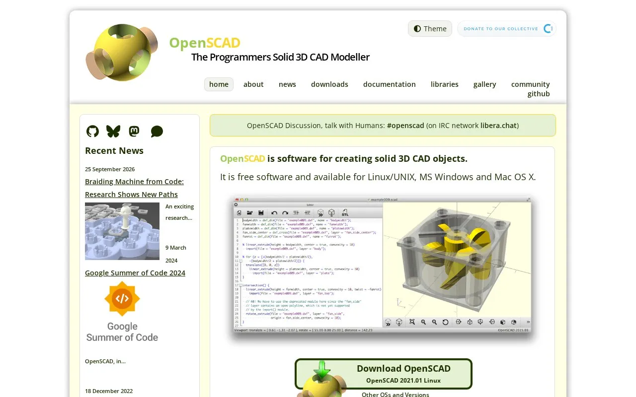 OpenSCAD homepage screenshot