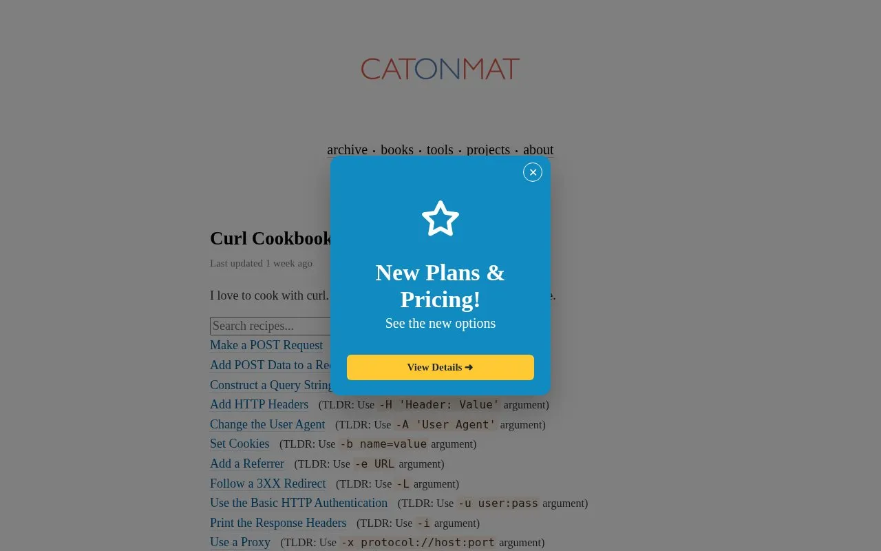 Recipes homepage screenshot