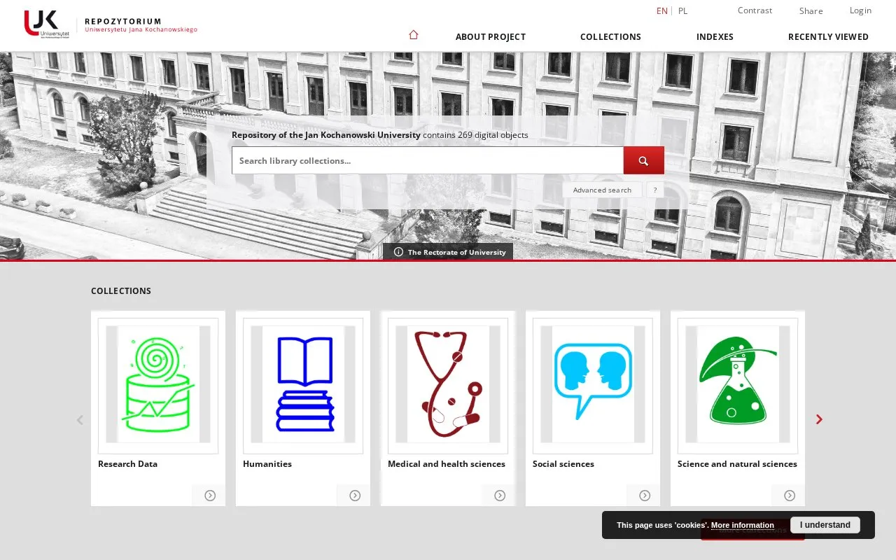 Repository of the Jan Kochanowski University homepage screenshot