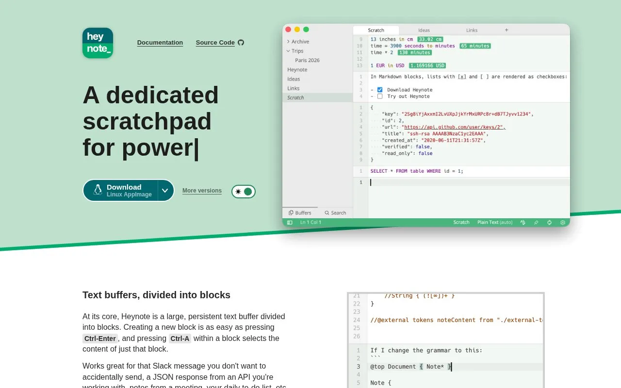 Heynote homepage screenshot