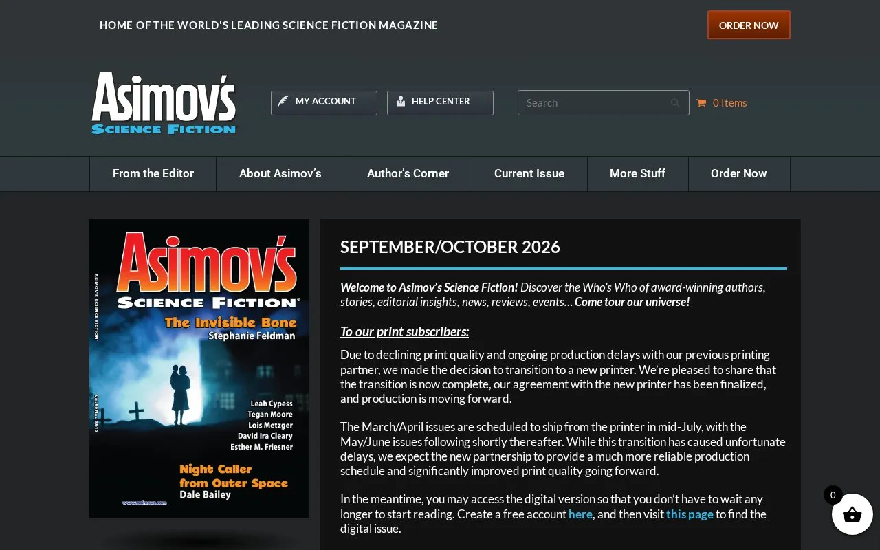 Asimov's Science Fiction homepage screenshot