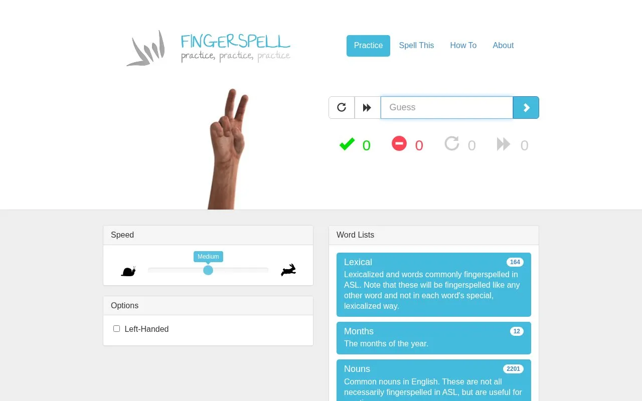 Fingerspell homepage screenshot