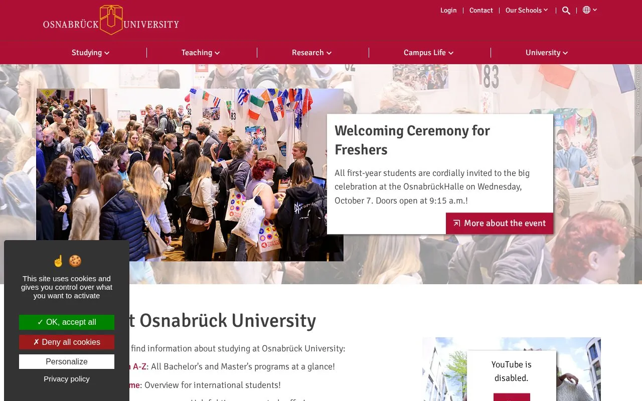Universitat Osnabruck homepage screenshot