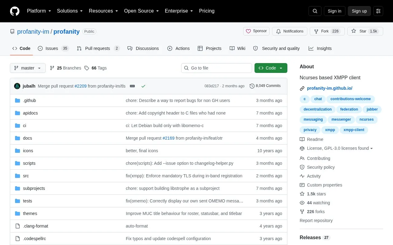 Profanity homepage screenshot
