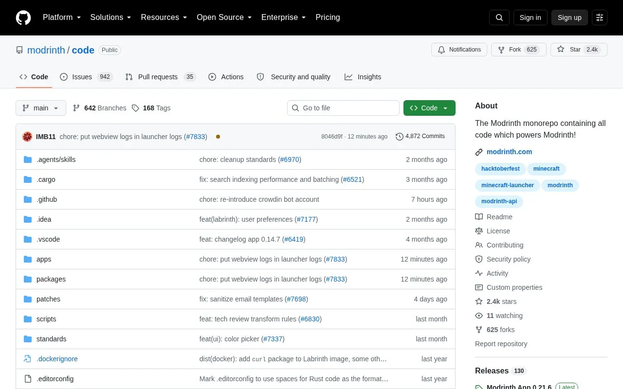 Code homepage screenshot