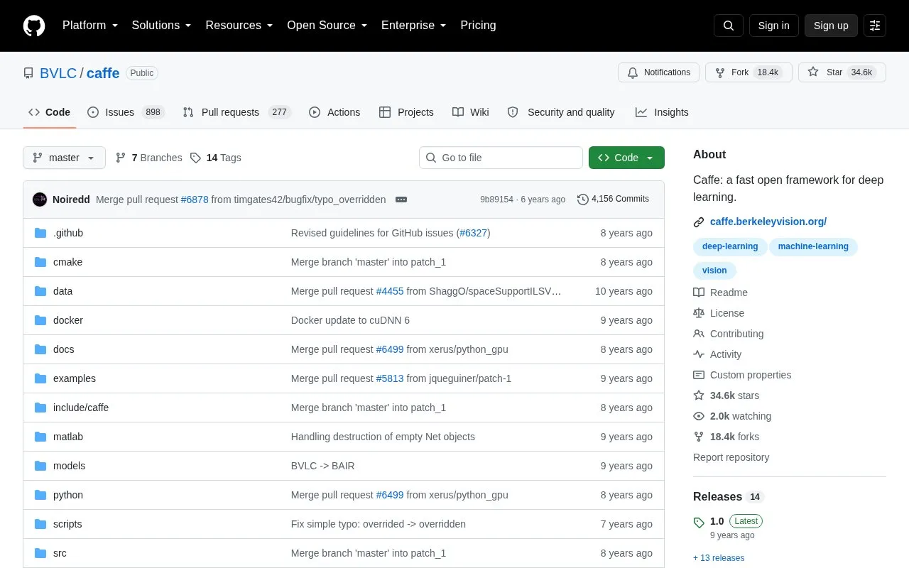 Caffe homepage screenshot