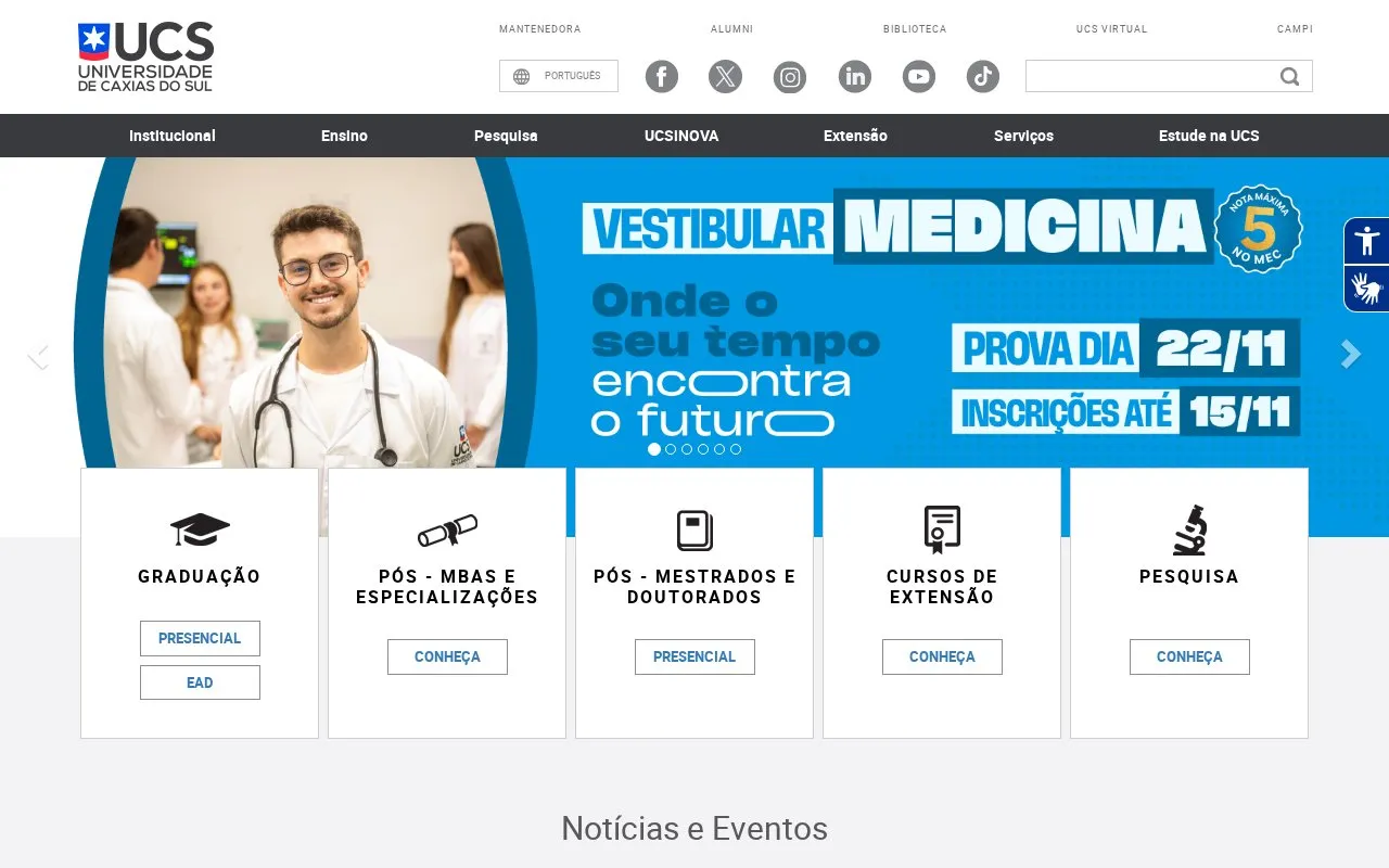 Universidade de Caxias do Sul homepage screenshot