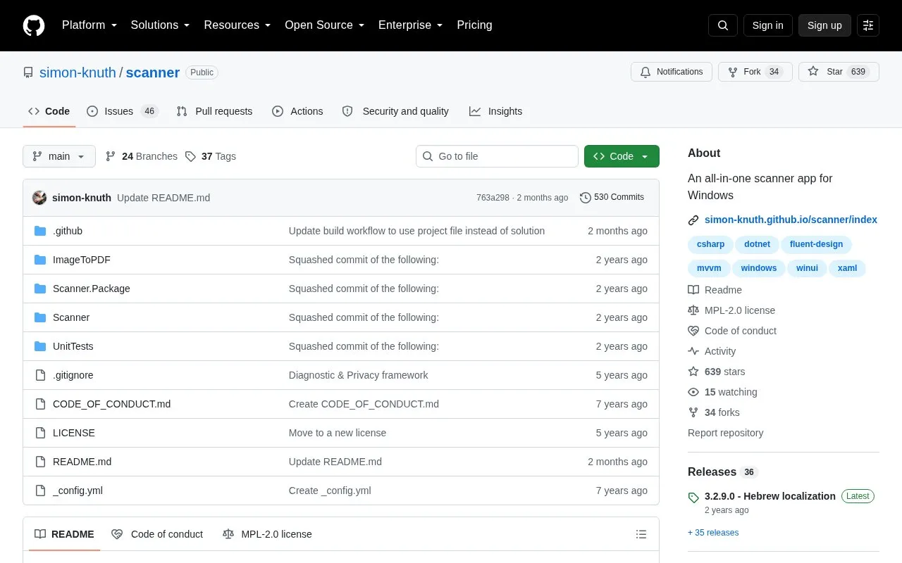 Scanner homepage screenshot