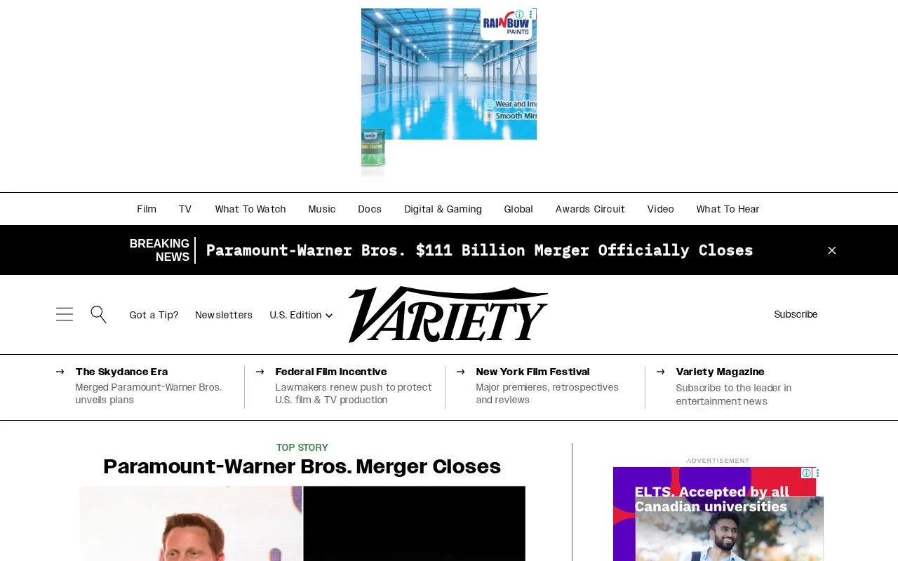 Variety homepage screenshot