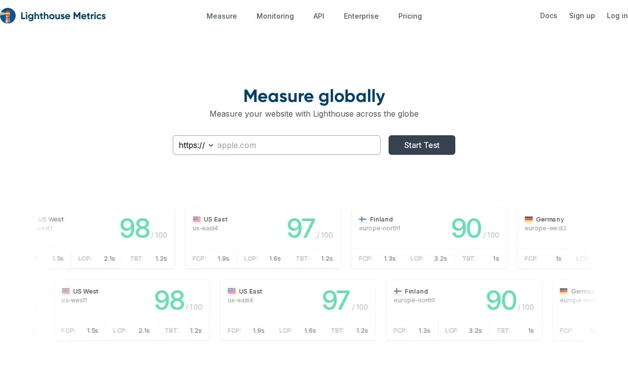 Lighthouse Metrics homepage screenshot