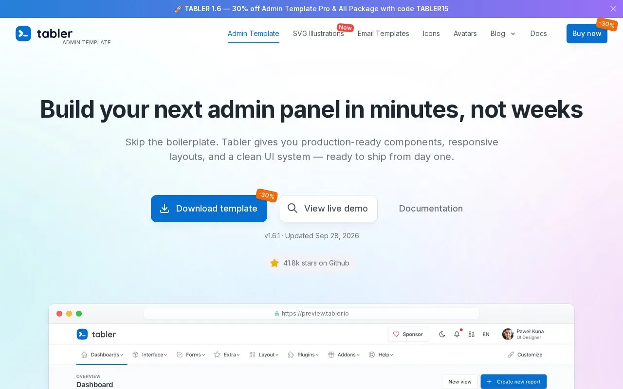 Tabler homepage screenshot
