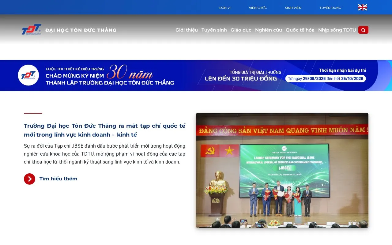 Ton Duc Thang University homepage screenshot