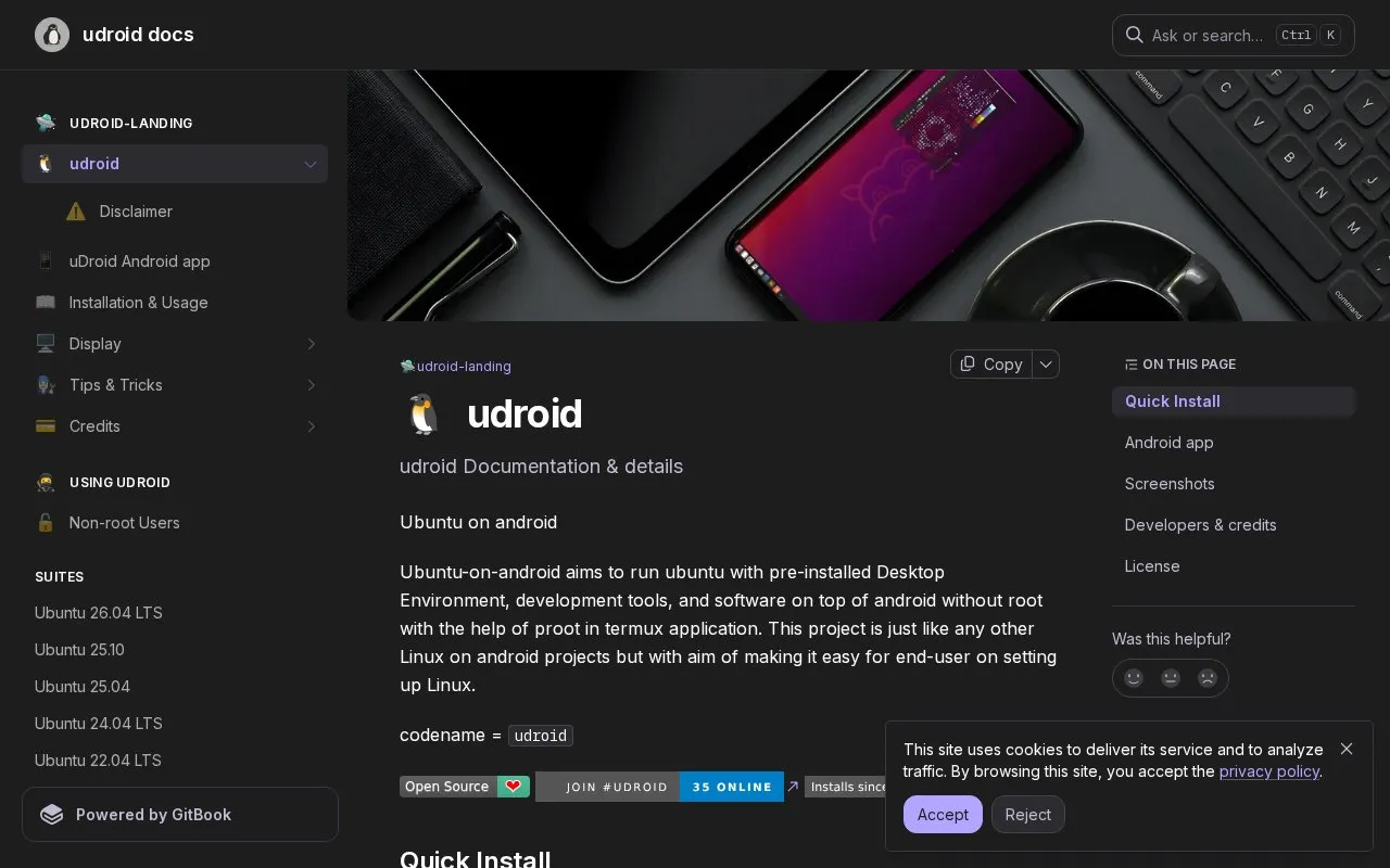 Ubuntu on Android homepage screenshot