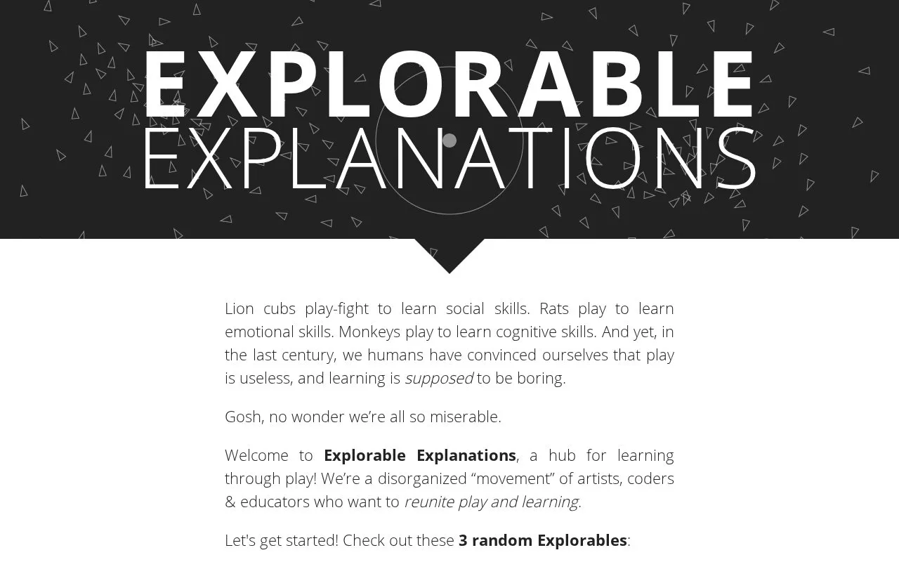 Explorabl.es homepage screenshot
