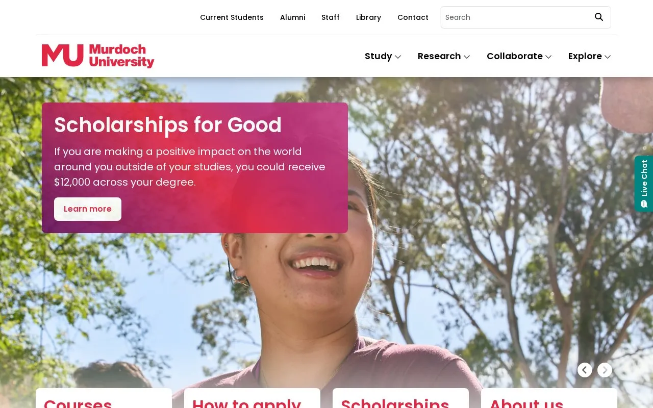 Murdoch University homepage screenshot