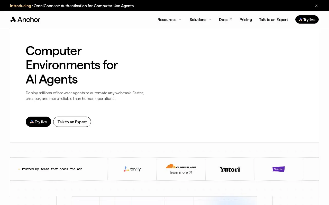 Anchor Browser homepage screenshot