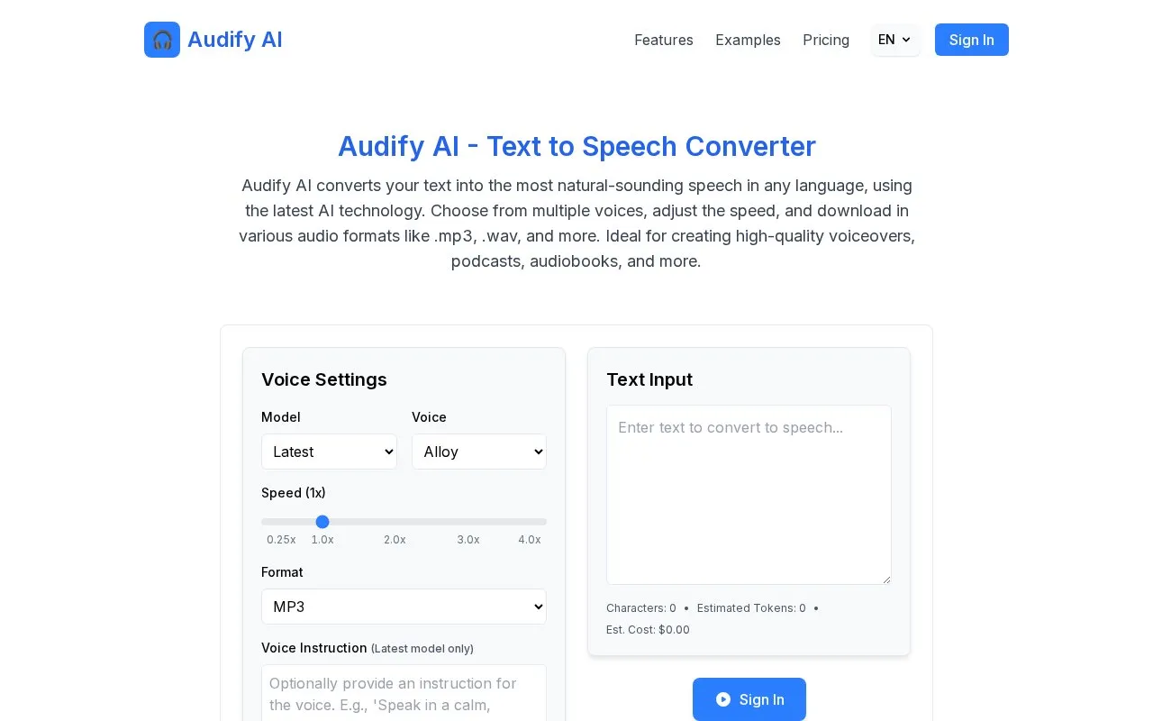 Audify AI homepage screenshot
