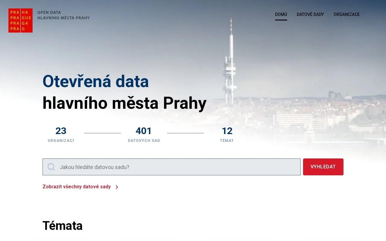 opendata.praha.eu homepage screenshot