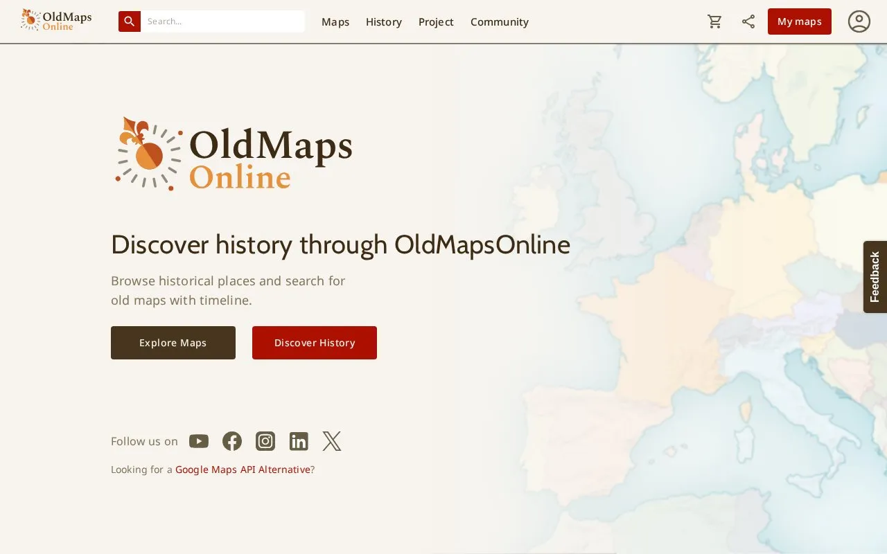 OldMapsOnline homepage screenshot