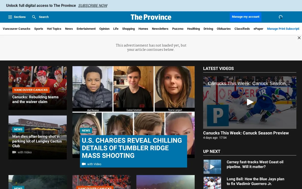 The Province homepage screenshot