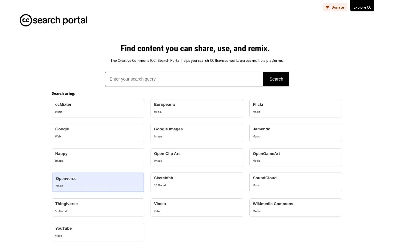 CC Search homepage screenshot