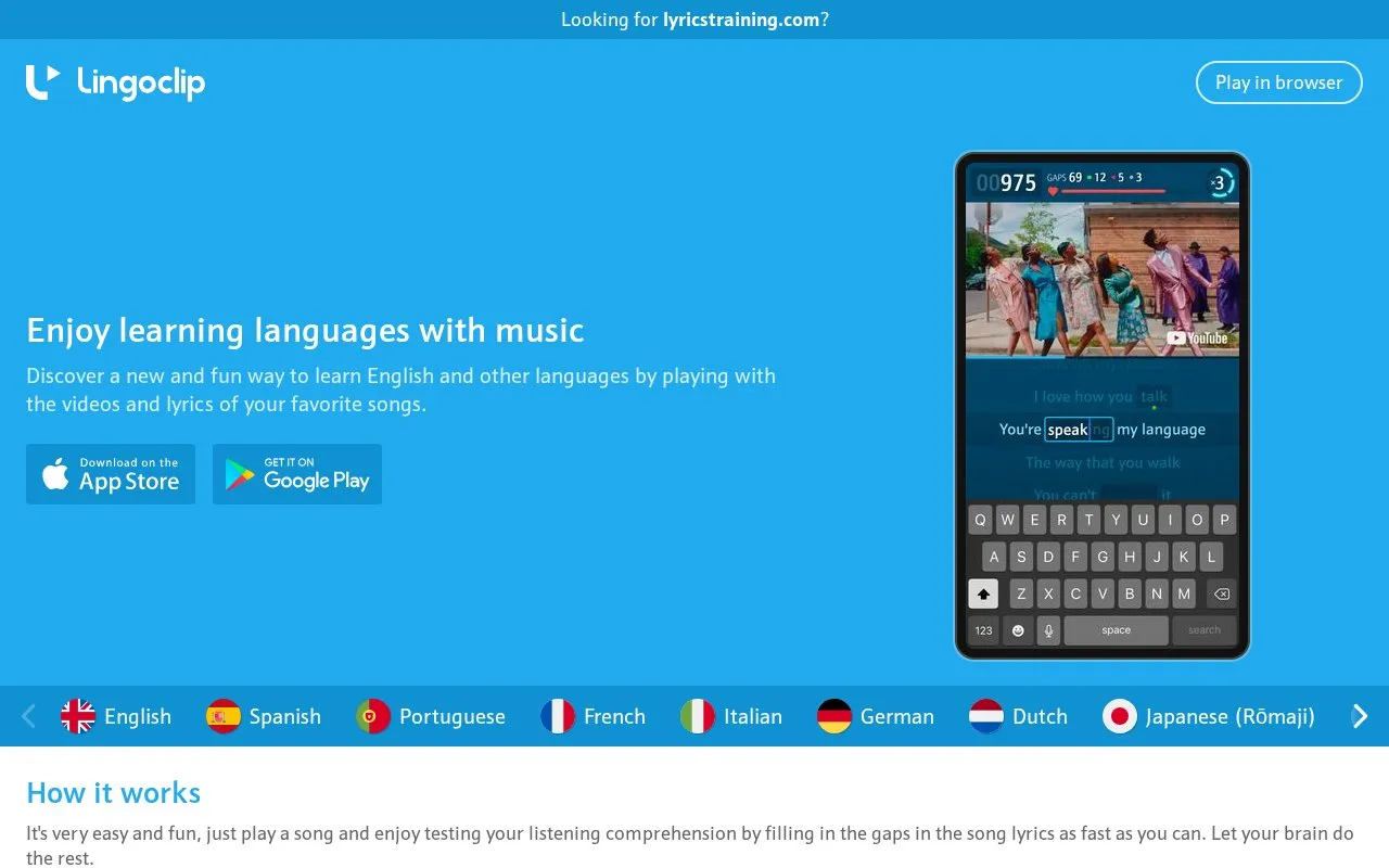 LingoClip homepage screenshot
