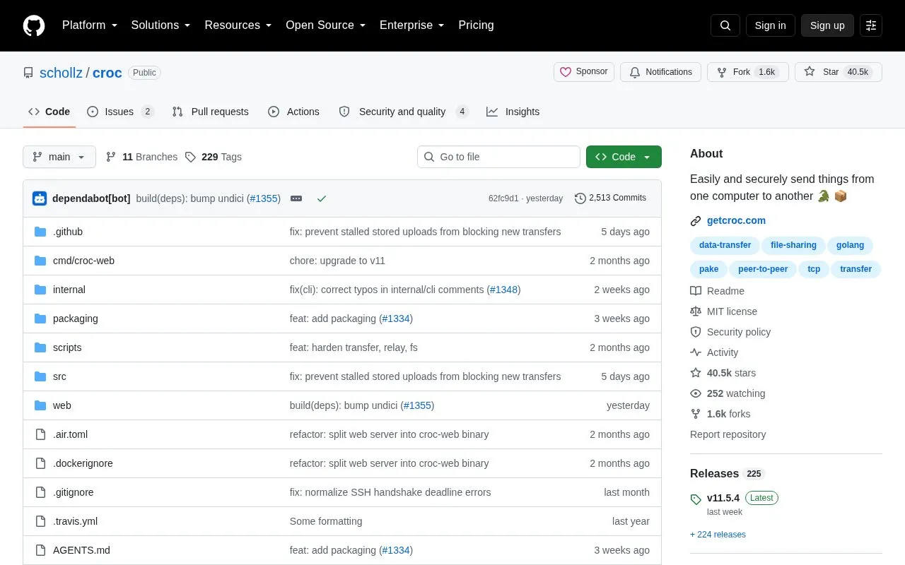 croc homepage screenshot