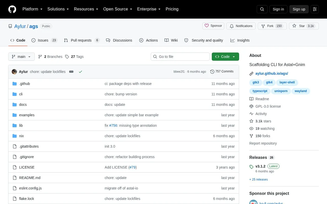 Aylur's GTK Shell homepage screenshot