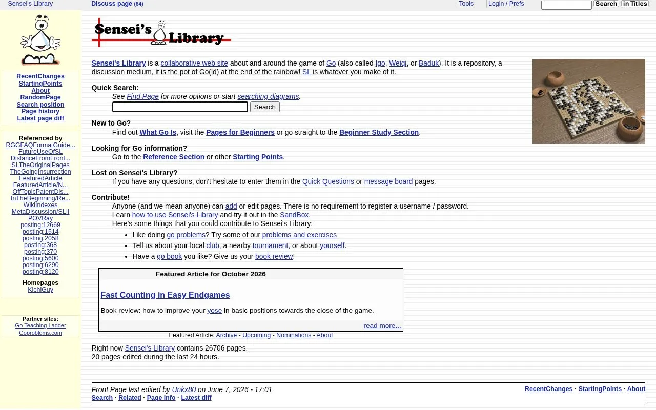 Sensei's Library homepage screenshot