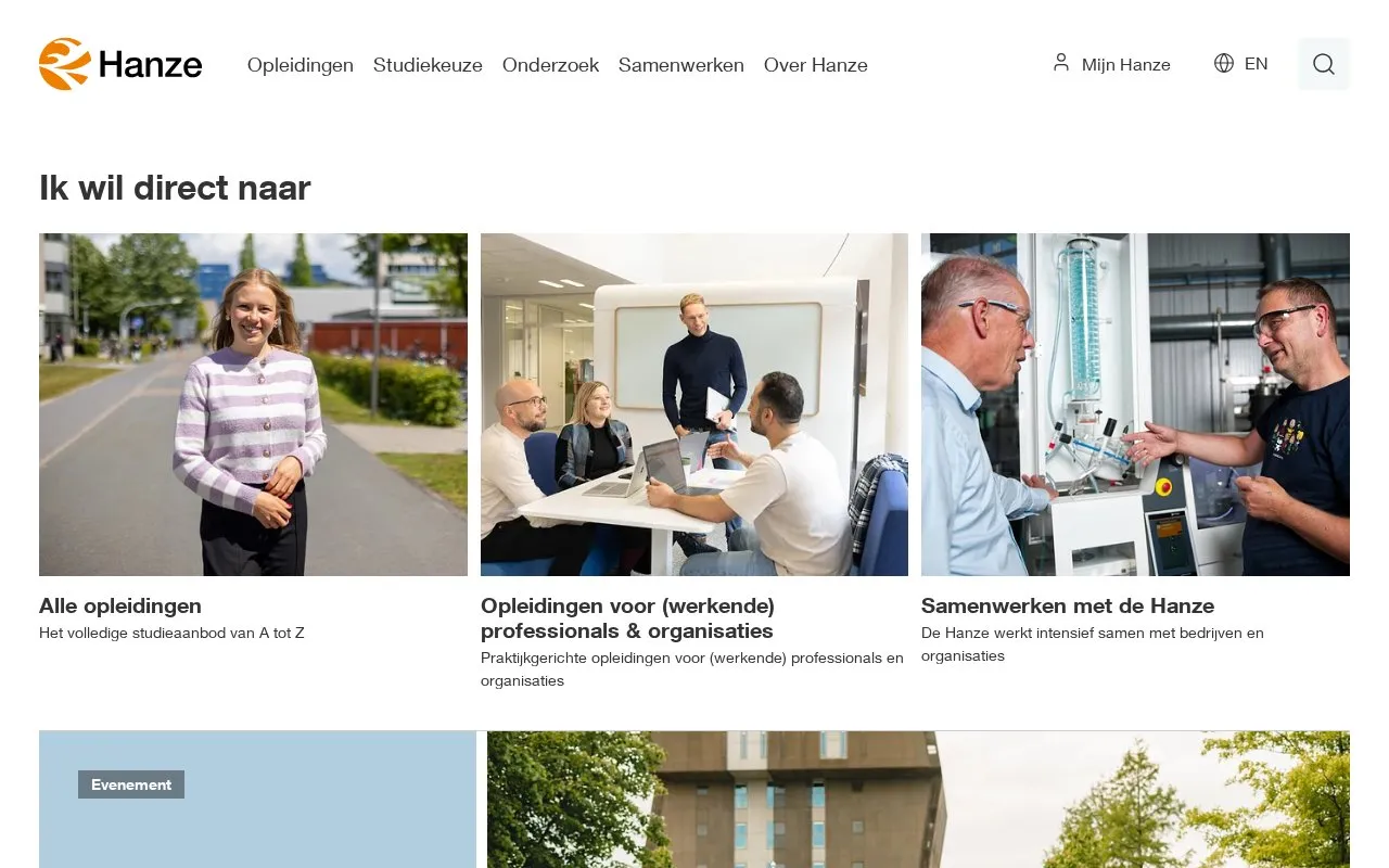Hanze University of Applied Sciences, Groningen homepage screenshot