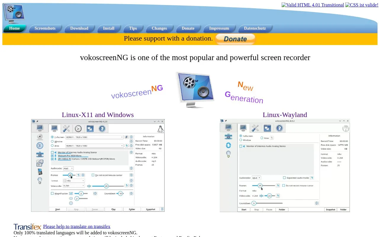 vokoscreenNG homepage screenshot