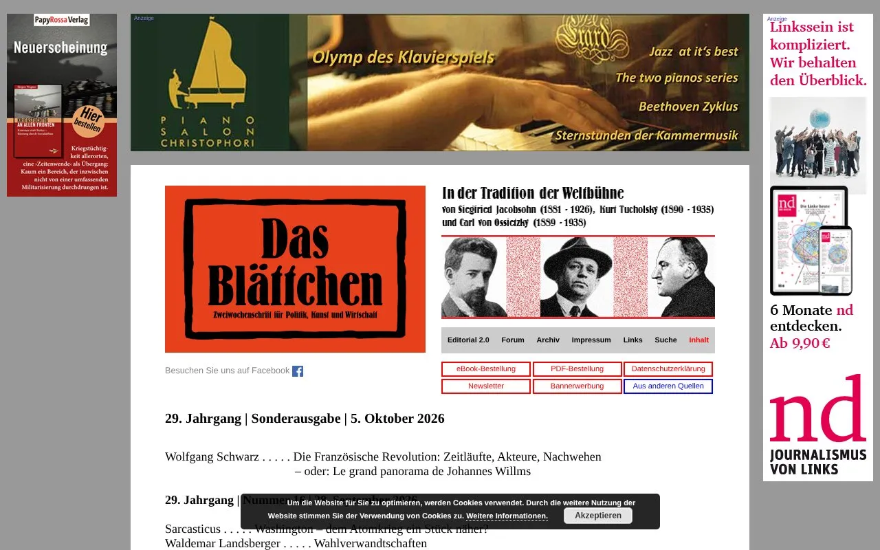 Das Blättchen homepage screenshot