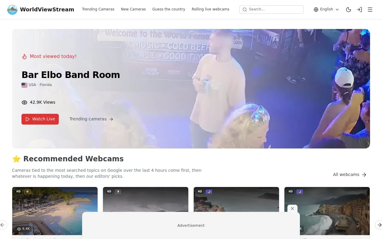 WorldViewStream homepage screenshot