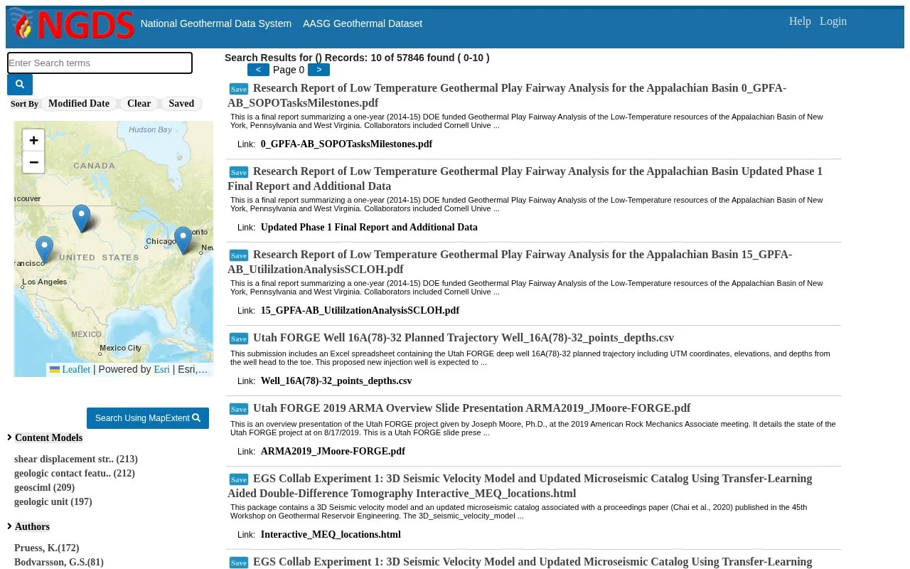 National Geothermal Data System homepage screenshot