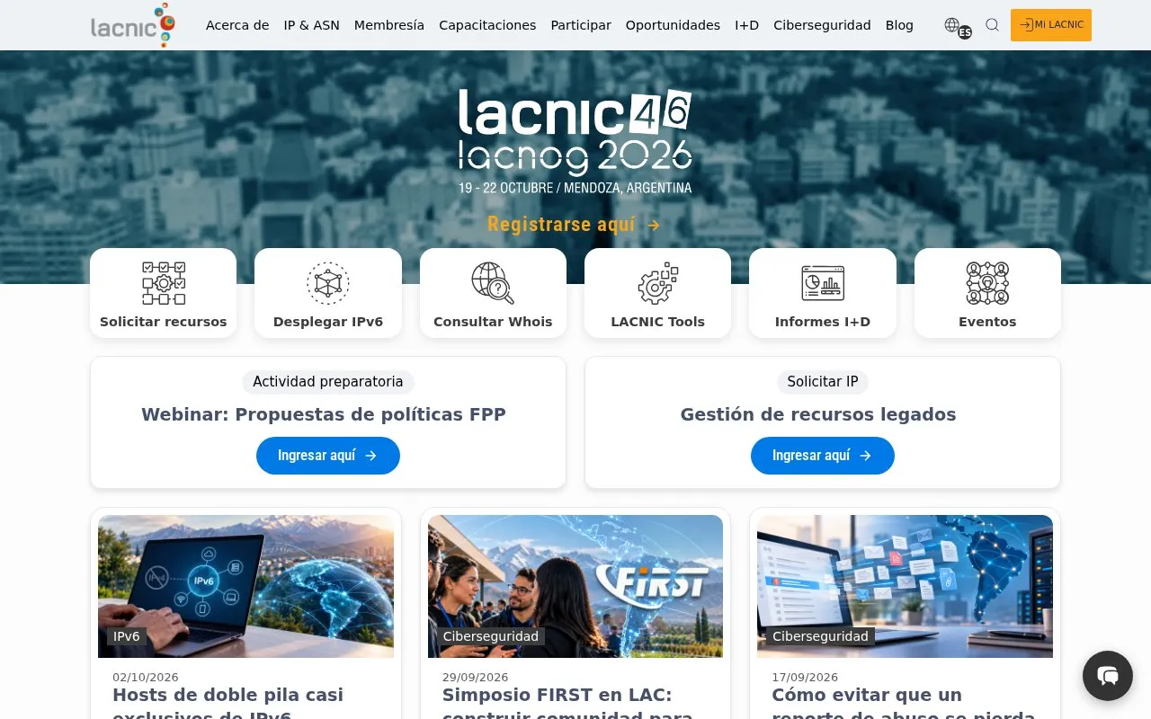 lacnic homepage screenshot
