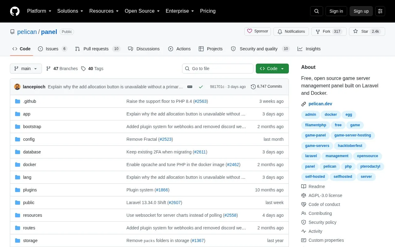 Panel homepage screenshot