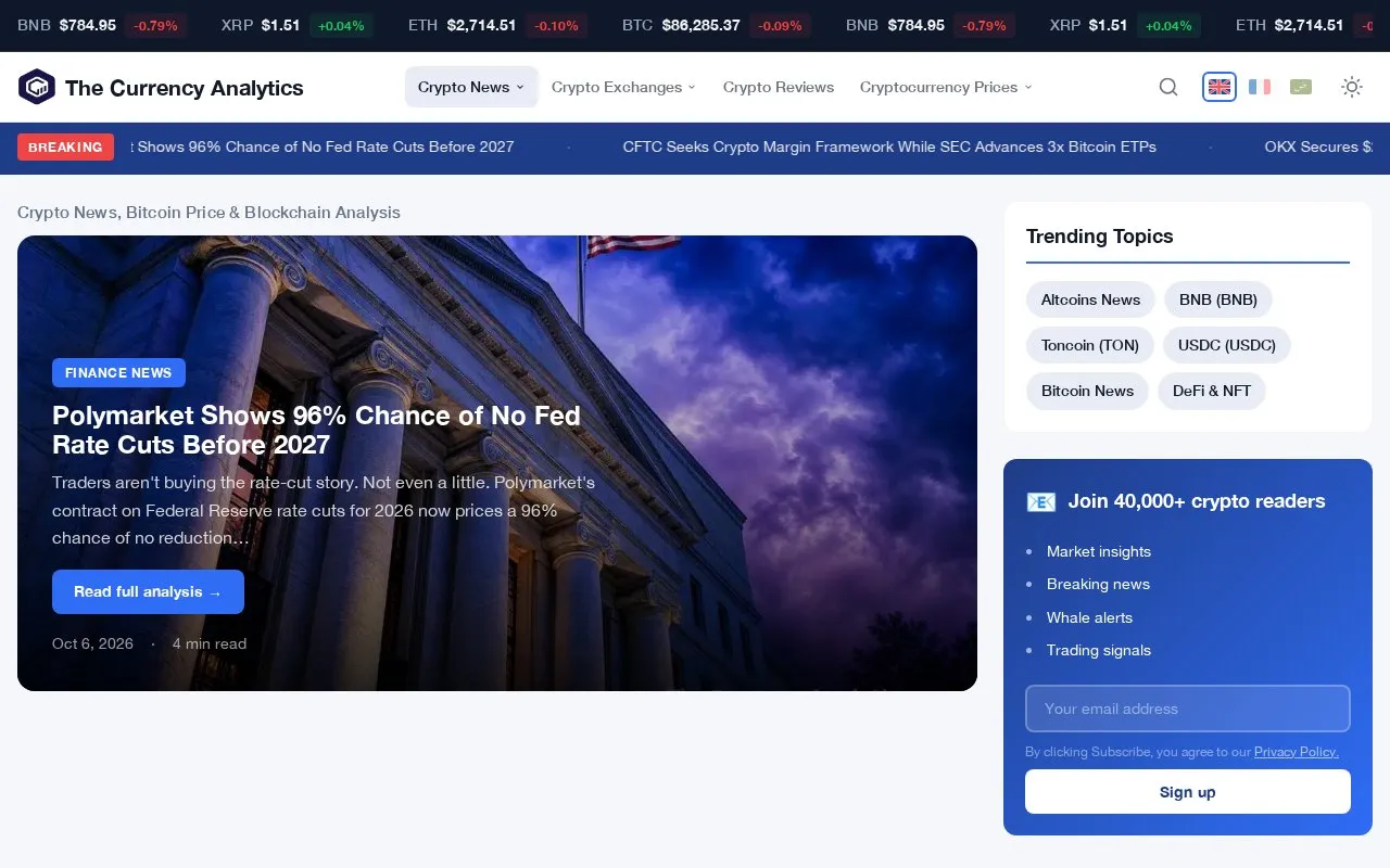 The Currency analytics homepage screenshot